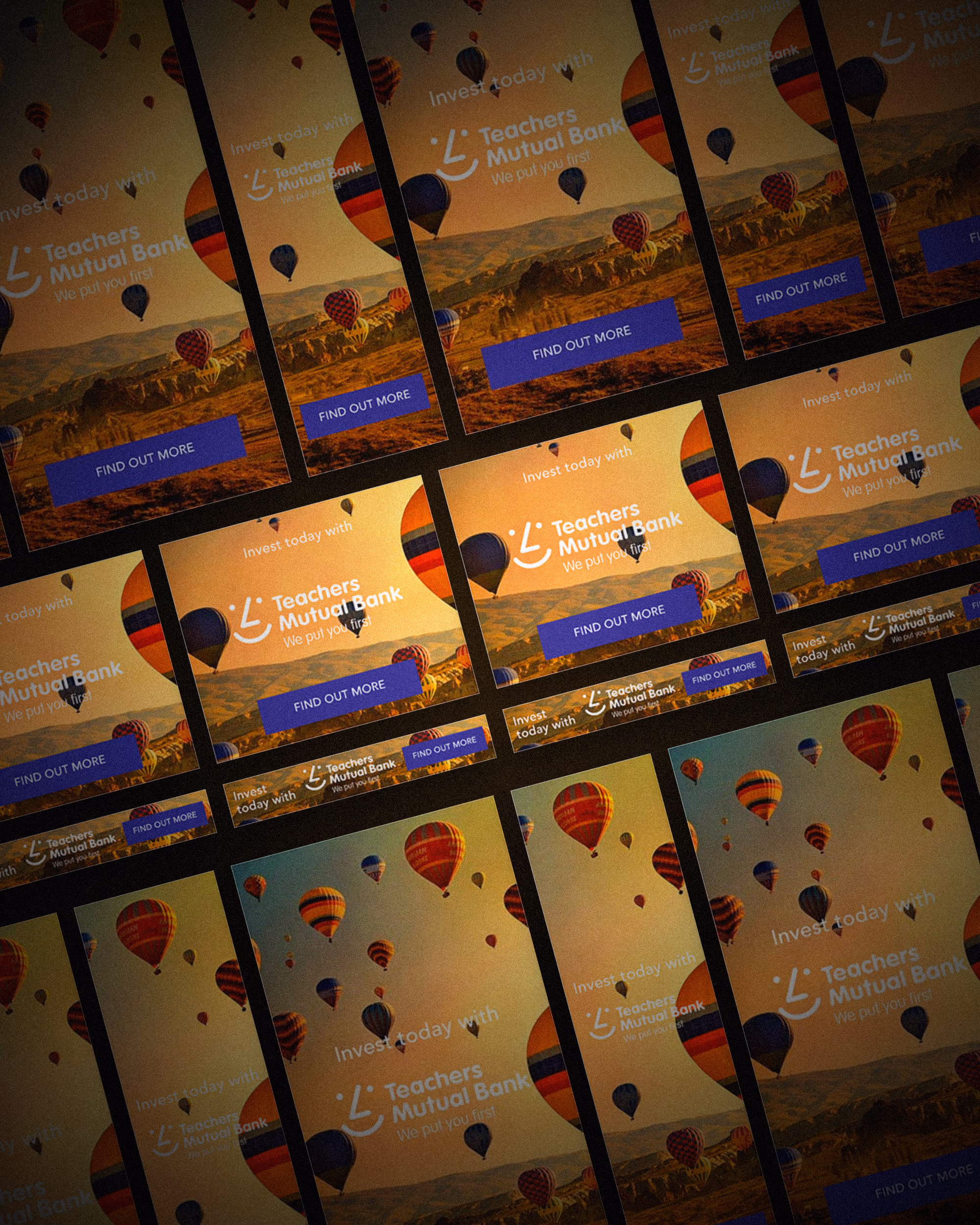 Term Deposit campaign creative showing hot-air balloons rising.