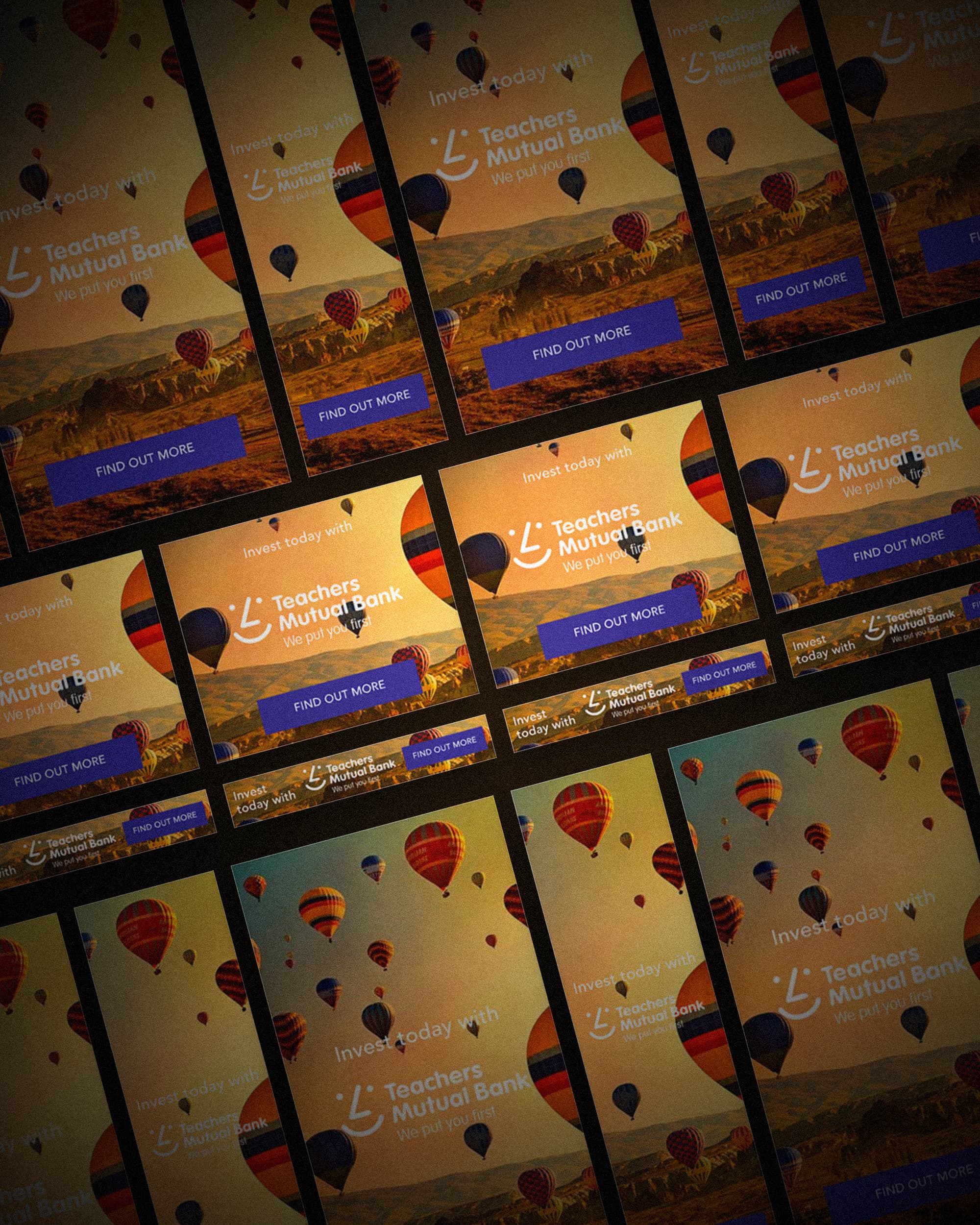 Term Deposit campaign creative showing hot-air balloons rising.