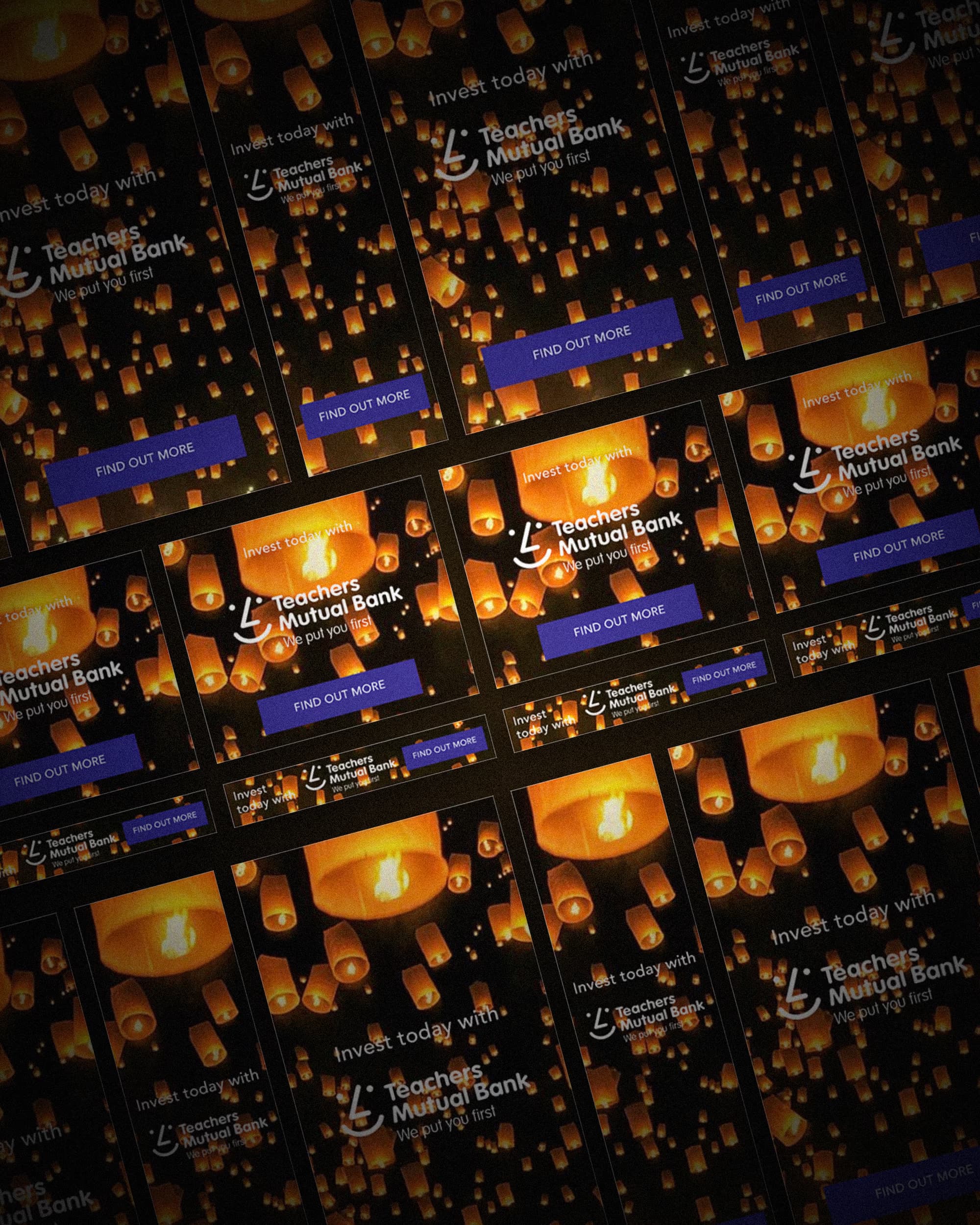 Term Deposit campaign creative showing paper lanterns ascending against a night sky.