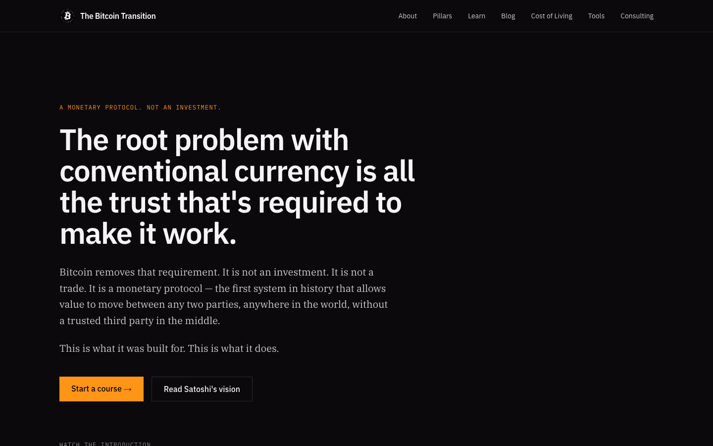 The Bitcoin Transition homepage
