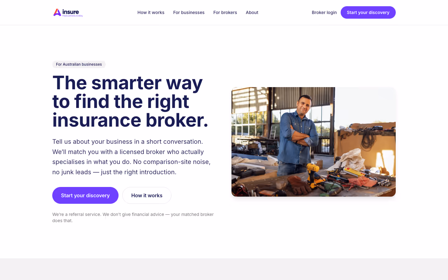 Insure My Business homepage