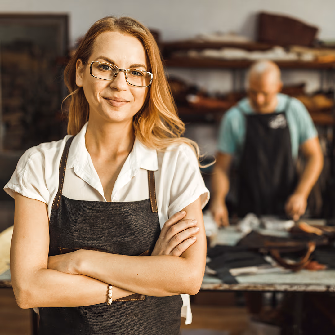Small-business owner in a leather workshop, the kind of operator Steadfast brokers protect across Australia and New Zealand